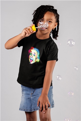 Albert Einstein Baskılı Unisex Siyah Çocuk Tişört
