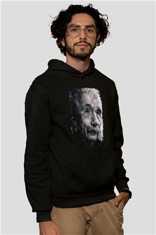 Albert Einstein Baskılı Unisex Siyah Hoodie