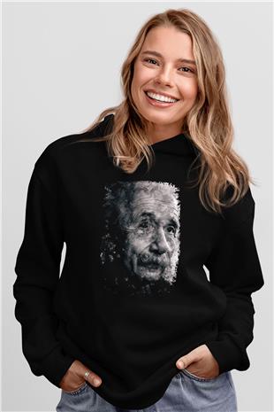 Albert Einstein Baskılı Unisex Siyah Hoodie