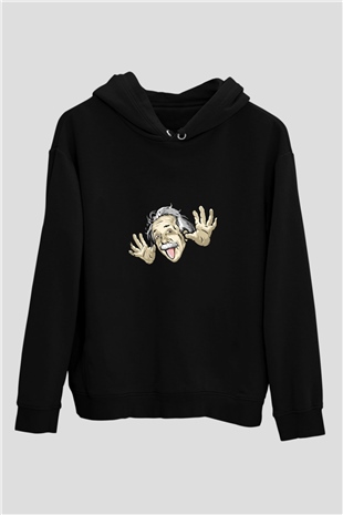 Albert Einstein Baskılı Unisex Siyah Hoodie