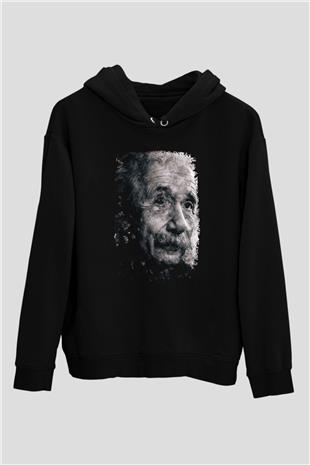 Albert Einstein Baskılı Unisex Siyah Hoodie