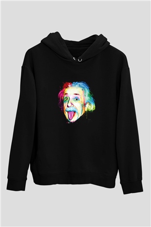 Albert Einstein Baskılı Unisex Siyah Hoodie