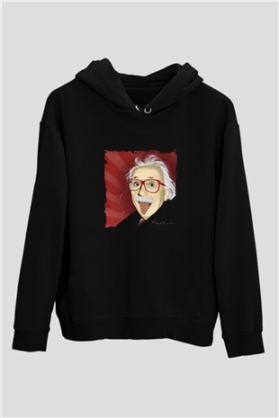 Albert Einstein Baskılı Unisex Siyah Hoodie