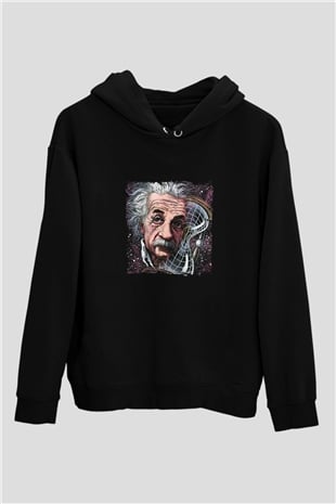 Albert Einstein Baskılı Unisex Siyah Hoodie