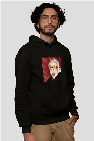 Albert Einstein Baskılı Unisex Siyah Hoodie
