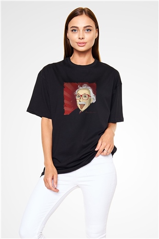 Albert Einstein Baskılı Unisex Siyah Oversize Tişört