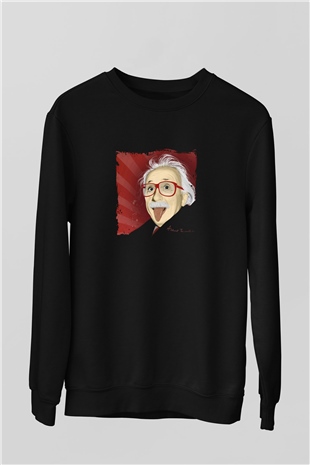 Albert Einstein Baskılı Unisex Siyah Sweatshirt