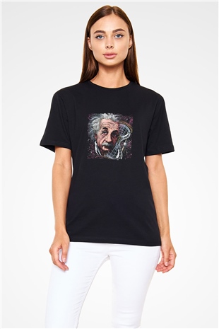 Albert Einstein Baskılı Unisex Siyah Tişört