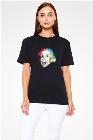 Albert Einstein Baskılı Unisex Siyah Tişört