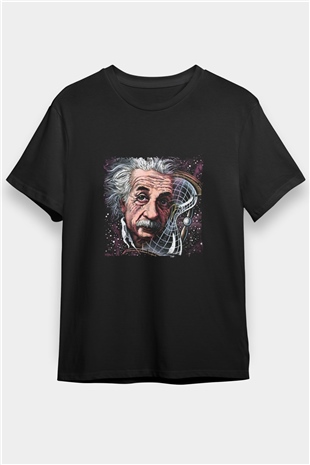 Albert Einstein Baskılı Unisex Siyah Tişört