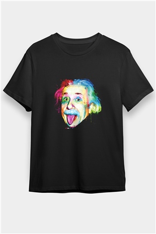 Albert Einstein Baskılı Unisex Siyah Tişört