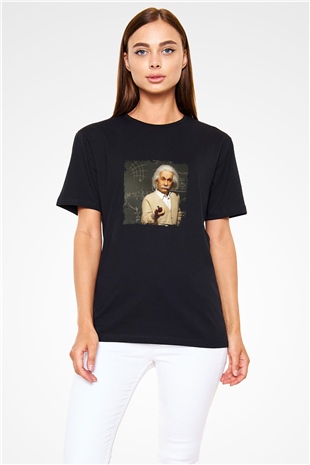 Albert Einstein Baskılı Unisex Siyah Tişört