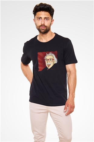Albert Einstein Baskılı Unisex Siyah Tişört