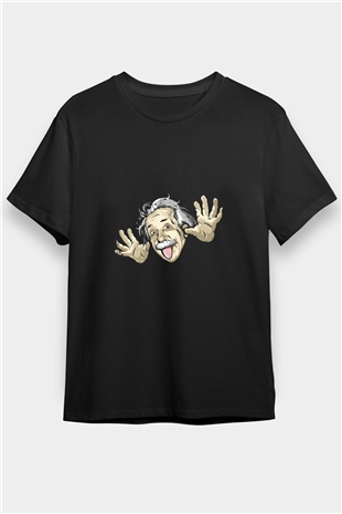 Albert Einstein Baskılı Unisex Siyah Tişört