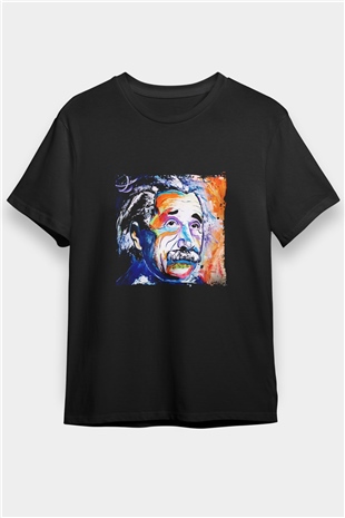 Albert Einstein Baskılı Unisex Siyah Tişört