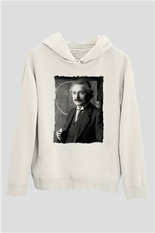 Albert Einstein Beyaz Unisex Kapüşonlu Sweatshirt