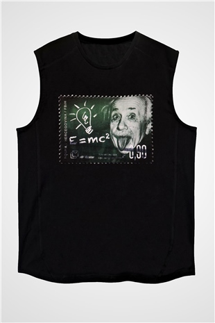 Albert Einstein Enerji Formülü Baskılı Unisex Siyah Kolsuz Tişört