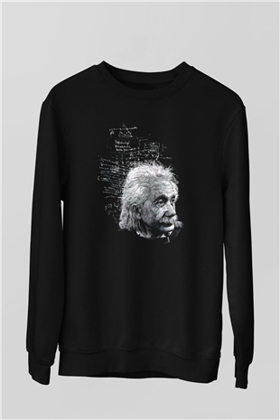 Albert Einstein Kuantum Mekaniği Baskılı Unisex Siyah Sweatshirt