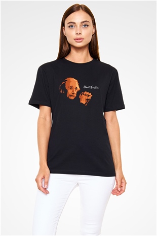 Albert Einstein Portre Baskılı Unisex Siyah Tişört