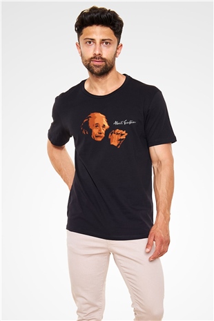 Albert Einstein Portre Baskılı Unisex Siyah Tişört