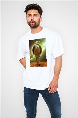 Albert Einstein Renkli Baskılı Unisex Oversize Beyaz Tişört - Tshirt