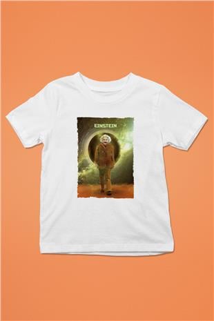 Albert Einstein Renkli Baskılı Unisex Beyaz Çocuk Tişörtü - Tshirt