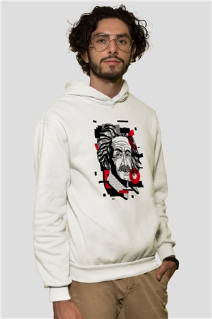 Albert Einstein Renkli Portre Baskılı Unisex Beyaz Hoodie