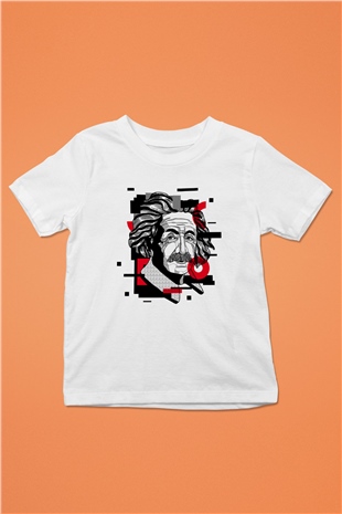Albert Einstein Renkli Portre Baskılı Unisex Beyaz Çocuk Tişört