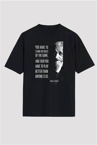 Albert Einstein Sözü Baskılı Unisex Oversize Tişört - Tshirt
