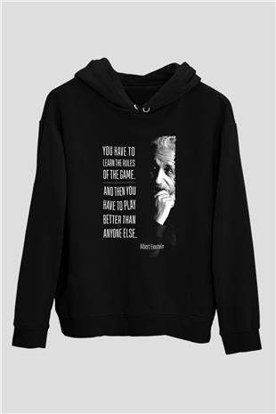 Albert Einstein Sözü Baskılı Unisex Siyah Hoodie