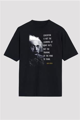 Albert Einstein Sözü Portre Baskılı Unisex Oversize Tişört - Tshirt