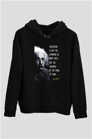 Albert Einstein Sözü Portre Baskılı Unisex Siyah Hoodie