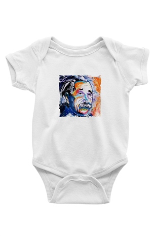 Albert Einstein Unisex Baskılı Beyaz Bebek Body - Zıbın