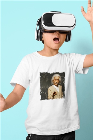 Albert Einstein Unisex Baskılı Beyaz Çocuk Tişört
