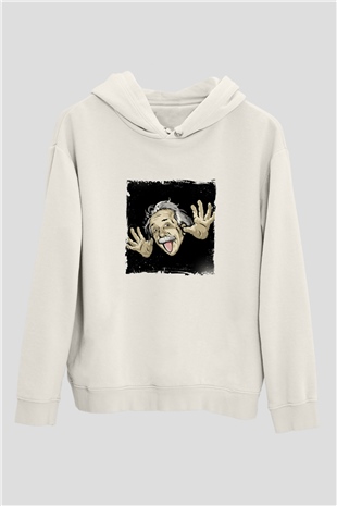 Albert Einstein Unisex Baskılı Beyaz Kapüşonlu Sweatshirt