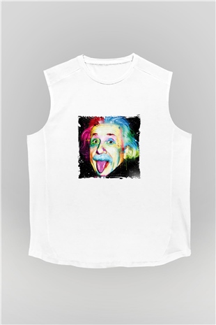 Albert Einstein Unisex Baskılı Beyaz Kolsuz Tişört
