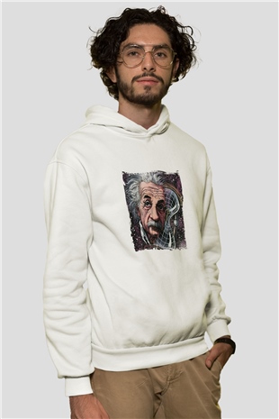Albert Einstein Unisex Baskılı Beyaz Kapüşonlu Sweatshirt
