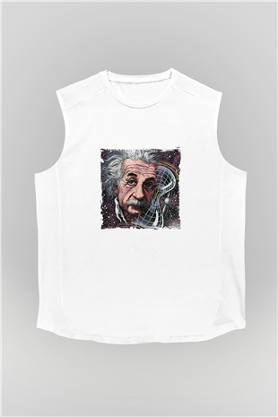 Albert Einstein Unisex Baskılı Beyaz Kolsuz Tişört