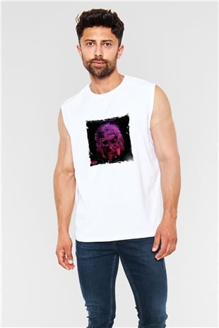 Albert Einstein Unisex Baskılı Beyaz Kolsuz Tişört