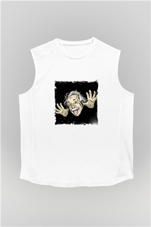 Albert Einstein Unisex Baskılı Beyaz Kolsuz Tişört