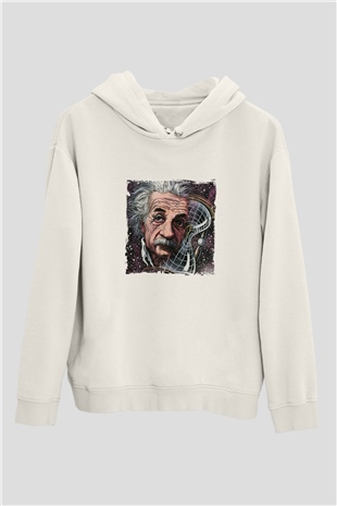 Albert Einstein Unisex Baskılı Beyaz Kapüşonlu Sweatshirt