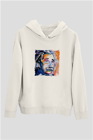 Albert Einstein Unisex Baskılı Beyaz Kapüşonlu Sweatshirt