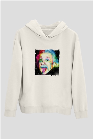 Albert Einstein Unisex Baskılı Beyaz Kapüşonlu Sweatshirt