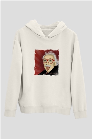 Albert Einstein Unisex Baskılı Beyaz Kapüşonlu Sweatshirt