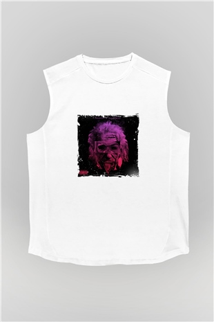 Albert Einstein Unisex Baskılı Beyaz Kolsuz Tişört