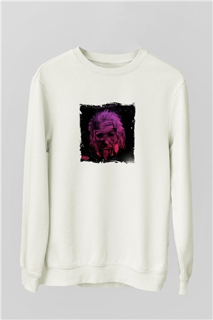 Albert Einstein Unisex Baskılı Beyaz Sweatshirt