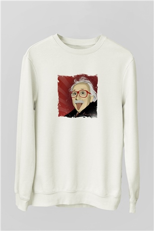 Albert Einstein Unisex Baskılı Beyaz Sweatshirt