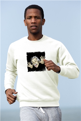 Albert Einstein Unisex Baskılı Beyaz Sweatshirt