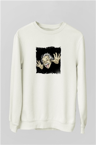 Albert Einstein Unisex Baskılı Beyaz Sweatshirt