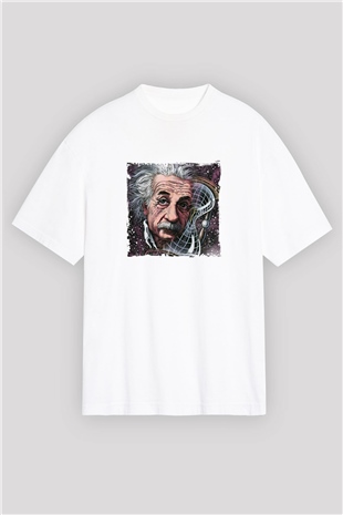 Albert Einstein Oversize Baskılı Beyaz Tişört